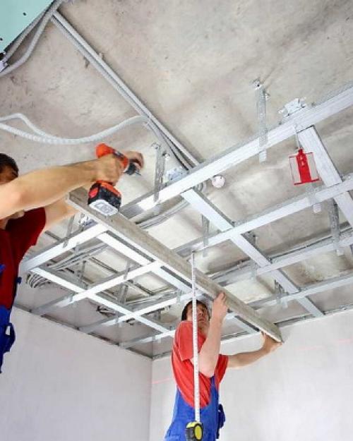 Каркас подвесного потолка с одноуровневыми.. Облицовка и отделка потолка гипсокартоном (с видео) 07 Каркас подвесного потолка с одноуровневыми.. Облицовка и отделка потолка гипсокартоном (с видео) 07