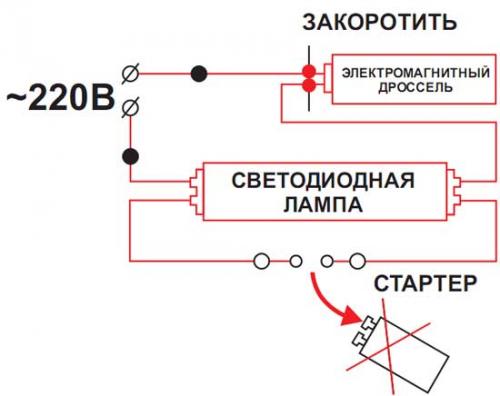 Подключение светодиодной лампы Т8. Схема подключения светодиодных трубок Т8